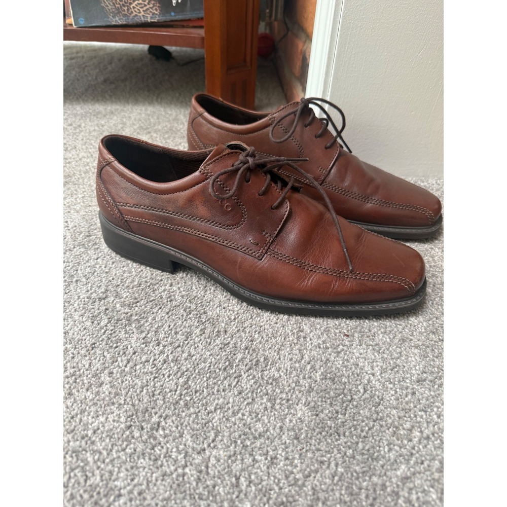 ECCO Mens Brown Leather Square Toe Derby Dress Shoes Shock Point Size 46